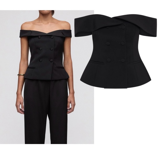 Aqua Double-Breasted Off-Shoulder Blouse – Black NWT $78 - Picture 9 of 10